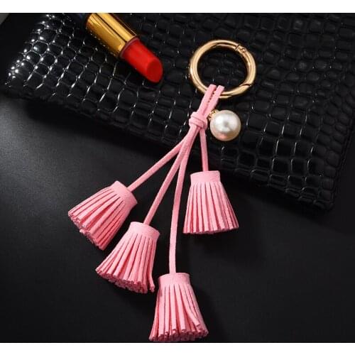 New Personalized Gold Leather Tassel Key chain Women Bag Charm Key Ring Valentines Day Gift Women KeyChain Jewelry EH312