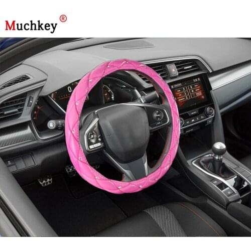 MUCHKEY Brand For Honda Civic 2018 Leather Car Steering Wheel Cover New Diamond Anti-Slip Auto Accessories Interior