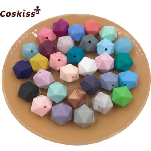 Mix Color BPA Free Food Grade 14mm Multi-faceted Geometric Polygon Beads Chew Soft Baby Silicone Teething Beads For DIY Jewelry