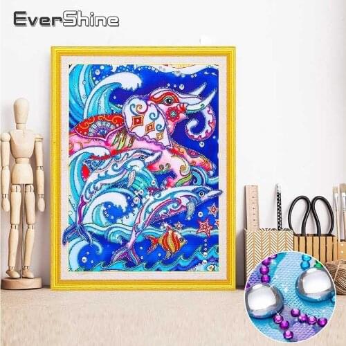 EverShine Diamond Embroidery Animals Special Shape Diamond Embroidery Cartoon Elephant Diamond Mosaic Dolphin Home Decor 40x50