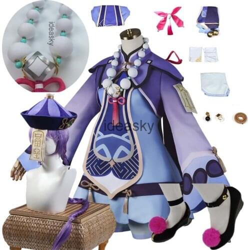 Game Genshin Impact Cosplay Qiqi Costume Shoes Wig Zombie shoes Girl Dress Anime Halloween Christmas Clothes For Women Girls