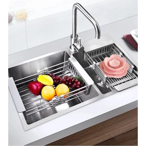 Stainless Steel Drain Basket Shelf Kitchen Sink Organizer Adjustable Telescopic Dish Kitchen Drain Drainers Holder