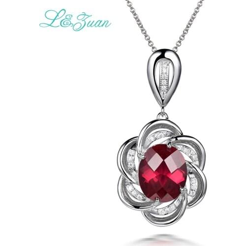 L&zuan Real 925 Sterling Silver Necklace 9.1ct Ruby Gemstone Red Stone Romantic Luxury Pendant Jewelry For Women P0045-W01
