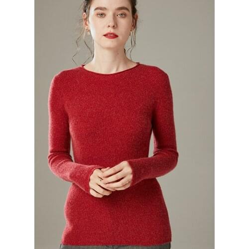 LHZSYY 2020 Autumn Winter Round Neck Cashmere Sweater Slim Womens 100% Wool Pullover Knit Base Shirt Short Curled All-Match Top