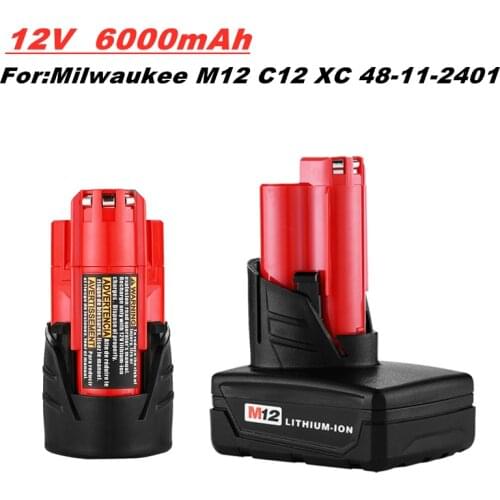 12V 6000mAh Power Tool Li-ion Battery for Milwaukee M12 C12 XC 48-11-2440 48-11-2402 48-11-2411 48-11-2401 Replacement Battery