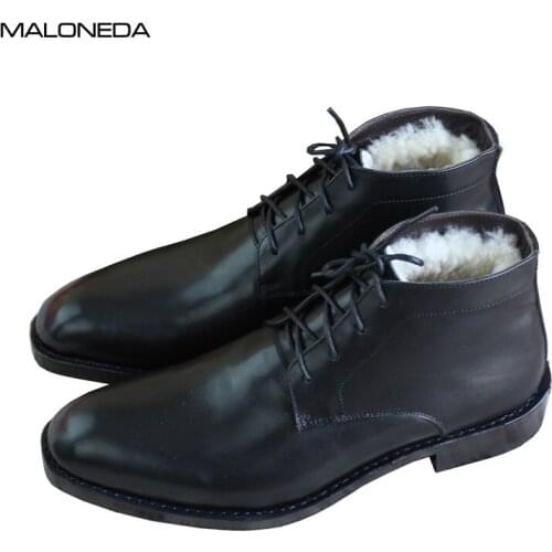 MALONEDE Bespoke Handmade Goodyear Winter Genuine Leather Woolen Keep Warm Short Boots Wear in Cold Weather