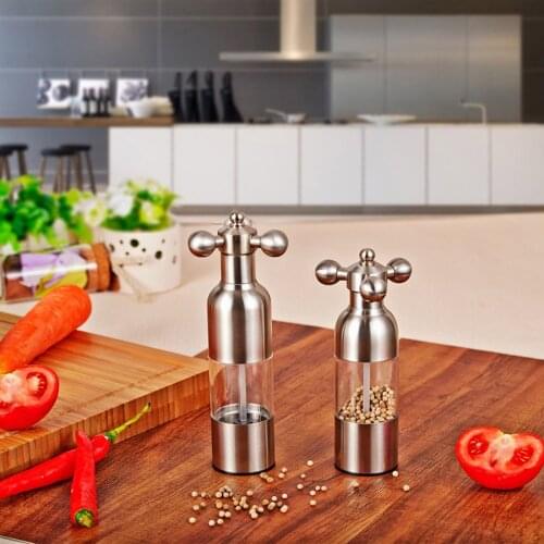 Pepper Grinder mill 304 Stainless Steel Food Safe Ceramic Burr Manual Salt Grinder Hand Driven Pepper Mill Faucet Valve Shape