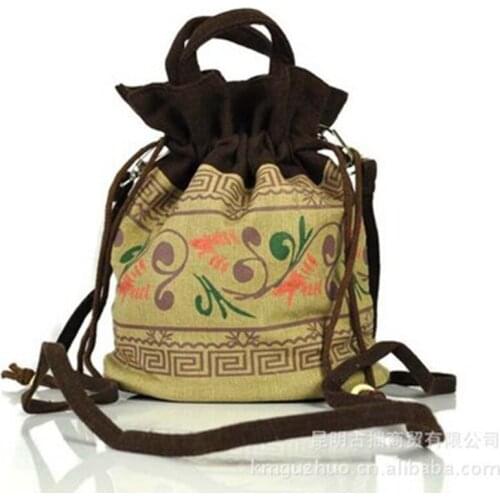 College wind retro mini bag embroidered lady Messenger bag new drawstring bucket bag
