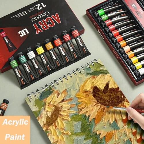 Aibelle 24 Colors 12ML Acrylic Paint Set Nail Art Painting Water Resistant Paint for Fabric Drawing Tools For Kids DIY