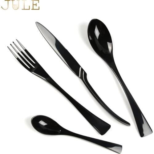 18/8 Stainless Steel Black Cutlery Set 16pcs Knifes Forks Tablespoons Black Tableware Dinnerware Sets 16 for 4 person Cutlery