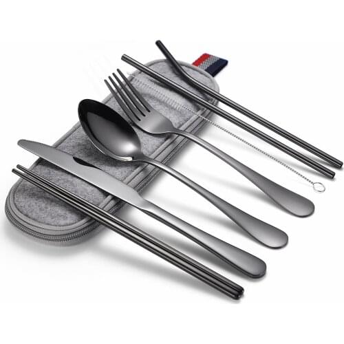 Black Tableware Set Stainless Steel Cutlery Set Black Cutlery Camping Travel Fork Spoon Knife Dinnerware Set Dropshipping