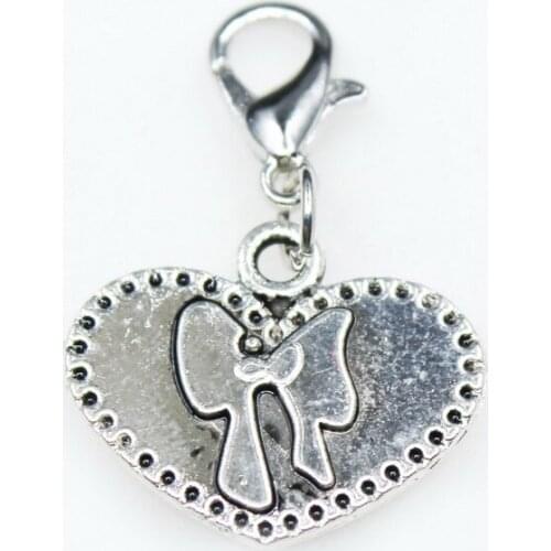 New 20pcs Heart Bowknot Alloy Dangle Charms Lobster Clasp Hanging Charms DIY Bracelet Bangle Jewelry Accessory Charms