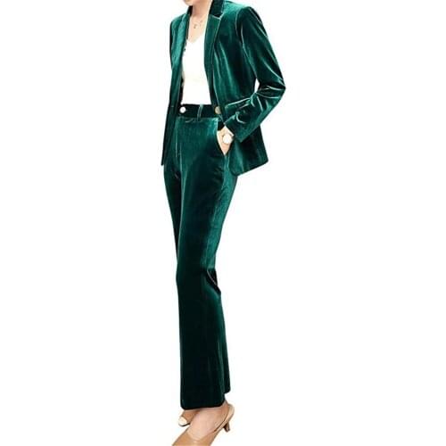 Slim Fit Velvet Business Pantsuits Women Suit Green Office Formal Ladies Work Wear Blazer Outfit Pantsuit Custom Made