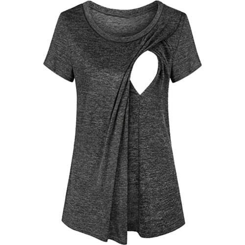 Breastfeeding Clothes Women Maternity O-neck Solid Short Sleeve Breast-feeding Pregnant Woman Nursing Blouse Poleras Maternales