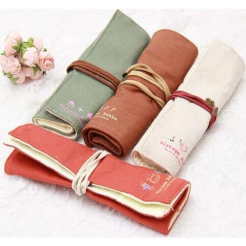 4pcs/set Canvas Pencil Case 4 different colors Multifunctional Stationery Pencil Bag Retro Pencil Creative Simple School Office