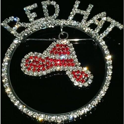 Red Hat Society Theme Gift Crystal Handmade Jewelry "Red Hat " Words Brooch Pin Blingbling Accessories