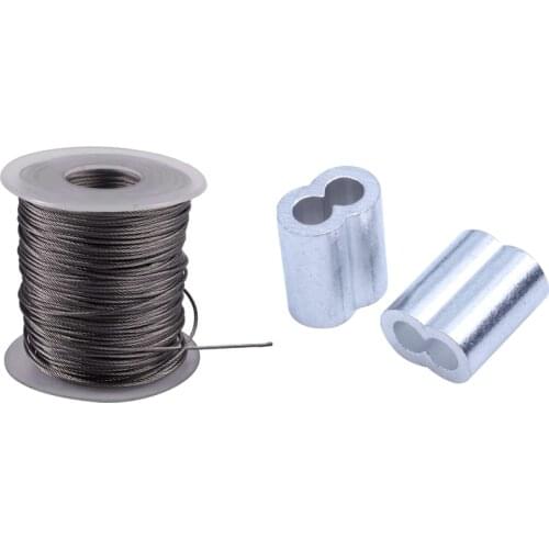 Hoisting Lifting 7X7 1mm Dia Stainless Steel Flexible Wire Rope 177Ft with 50-Pack Aluminum Crimping Loop Sleeve