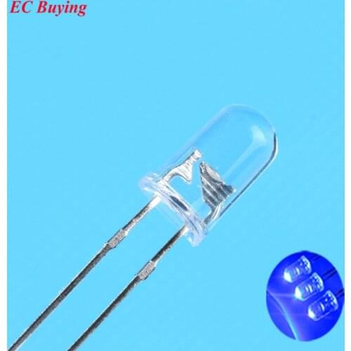 5mm Blue LED Round Light Emitting Diode Transparent Ultra Bright Lamp Bead Plug-in DIY Kit Practice Wide Angle 5mm 50 pcs/lot