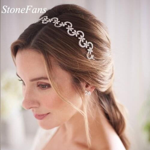 Stonefans New Bending Design Rhinestone Hair Hoop Headband Bridal Headwear Crystal Flower Tiara Crown Wedding Hair Bows Jewelry