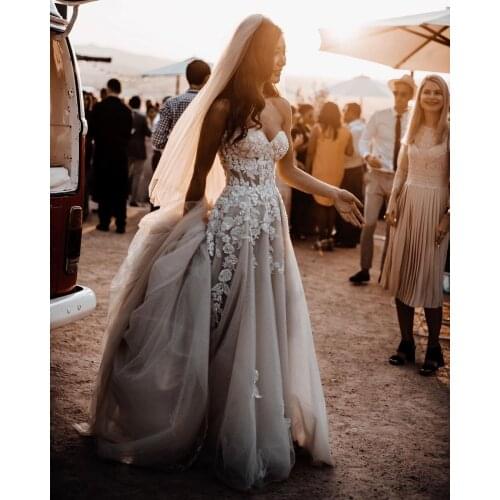 3D Floral Lace Beach Wedding Dress Morden Country Style Sweetheart A Line Bridal Formal Boho Wedding Gown Robe de Mariee 2021