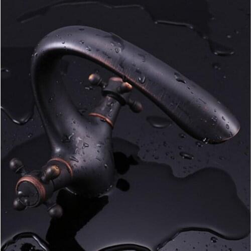 Vidric Oil bubbed European retro long neck brass sitting mounted double handle single hole basin faucet hot cold mixer tap