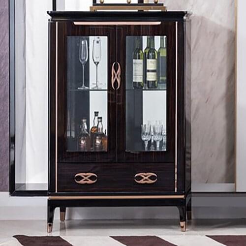 Italian style light luxury living room glass wine cabinet modern minimalist solid wood side cabinet display cabinet combination