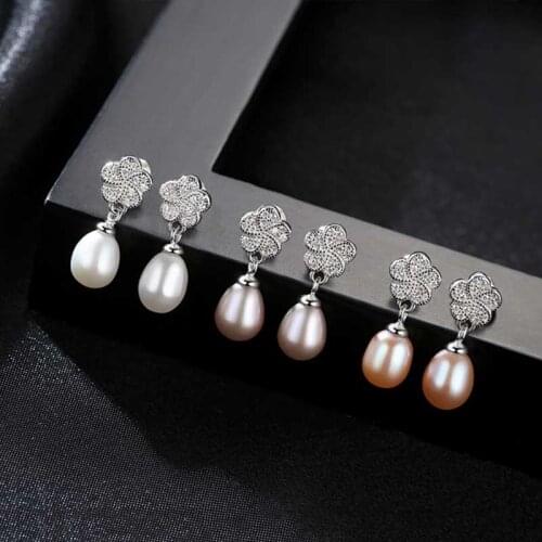 New Arrival Natural Freshwater Pearl Stud Earrings For Women Statement Cubic Zircon Floral Earring Party Gifts Fashion Jewelry