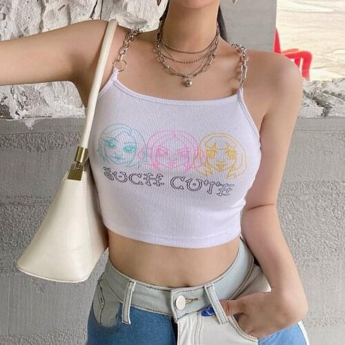 SEASONS Chain Strappy Sleeveless Backless Camis Top Casual Cartoons Printed Croptop Women Summer Streetwear Camisole ASVE82695
