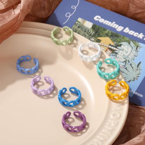 2021 Summer Fashion Colorful Geometric Chain Ring Candy Color Irregular Opening Rings for Women Party Finger Jewelry