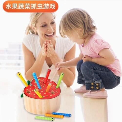3D Puzzle Jigsaw Puzzle Learning Wooden Infant Education Toys Model Fruit Vegetables Magnetic Baby Capture Game Worm Insects M62