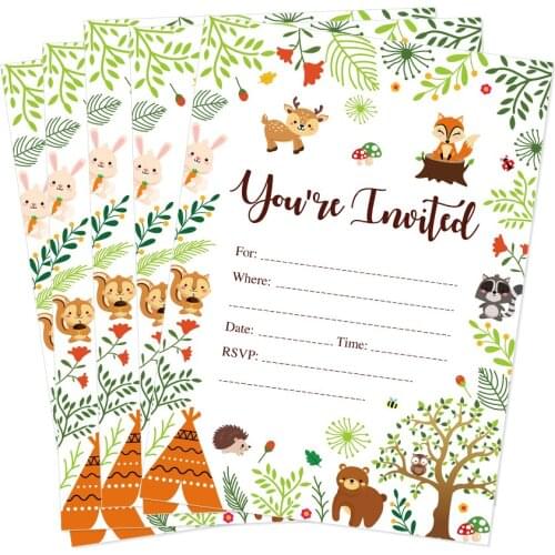 Cartoon Animal Woodland Theme Baby Shower Invitations Cards Kids Happy Birthday Party Favor Decorations Party Supplies ZZ0011