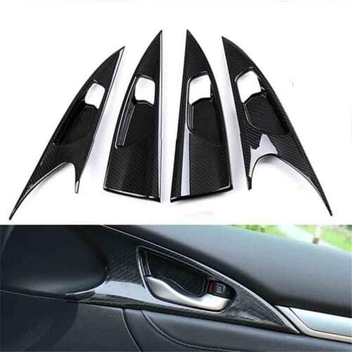 Fit For Honda Civic 10th Sedan 2016 2017 Hatchback 2017 Carbon Fiber Style Inner Door Handle Bowl Panel Cover Trim 4pcs