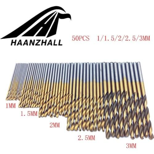 50pcs hss drill Titanium Coated Drill Bits HSS High Speed Steel Drill Bits Set Tool High Quality Power Tools 1/1.5/2/2.5/3mm
