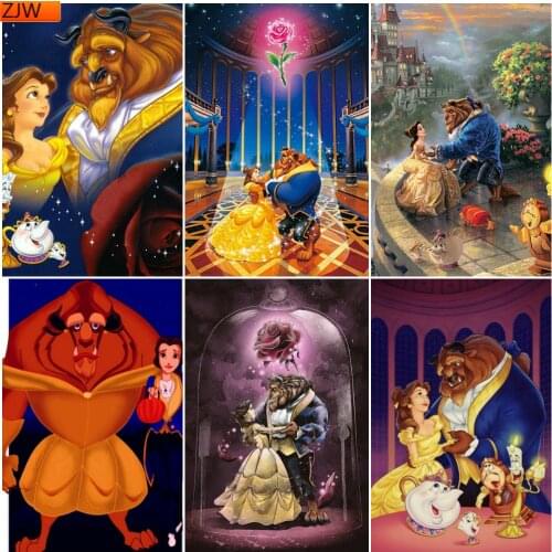 5D DIY Diamond Painting Beauty and The Beast Movie Scene Full Circle Diamond Embroidery Handmade Interior Decoration Disney