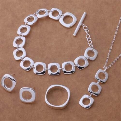 AS040 Hot Silver Color Jewelry Sets For Women Wholesale Free Shipping Earring 239 + Necklace 239 + Bracelet 163 + Ring 244