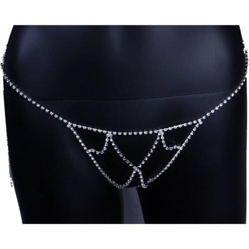 Shiny Rhinestone Mesh Panties Body Jewelry Sexy Beach Ladies Bikini Body Chain Fashion Nightclub Crystal Thong Body Accessories