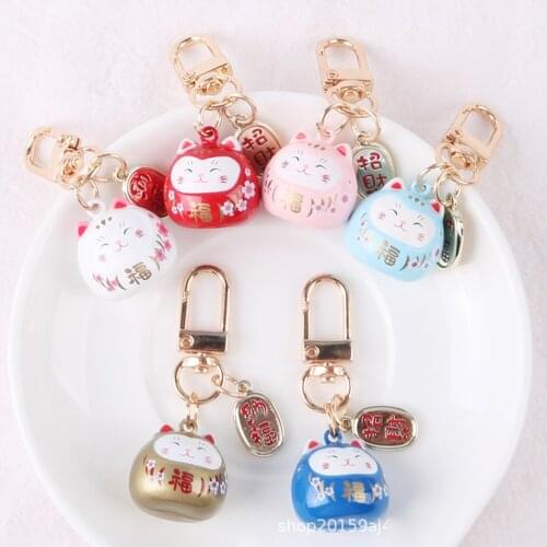 Lovers Keychains Car Keys Key Chains Bag Decor Japanese Cherry Flower Lunky Cat Bell Pendent Charms for Airpods for Samsung Buds