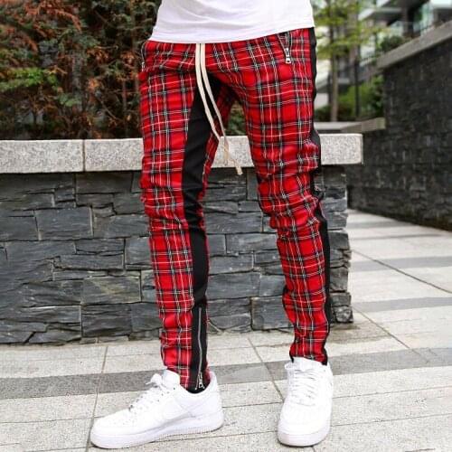 Mens Plaid Pants Explosions Hip Hop Korean Plaid Trend Color Slim Pants Jogging Pants High Quality Fashion Casual Pencil Pants