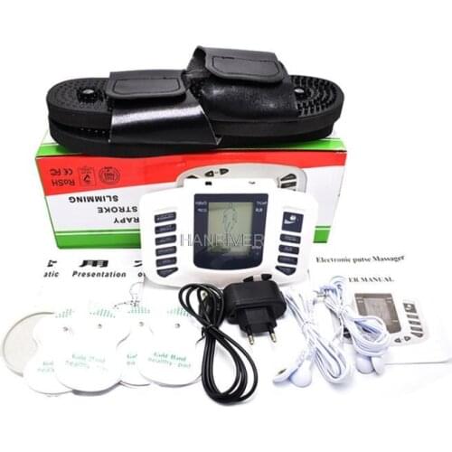 Button Electrical Muscle Stimulator Body Relax Muscle Massager Pulse Tens Acupuncture Therapy Slipper+8 Pads+box