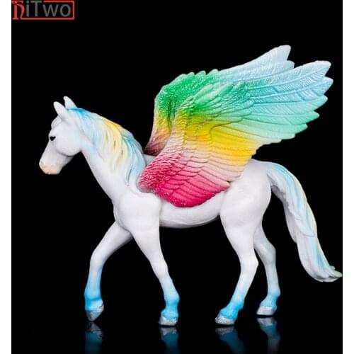 HiTwo Classic Mythical Rainbow Pegasus Simulation Animal Fairy Tale Fly Horse Action Figures Model PVC Toys Gift For Kids