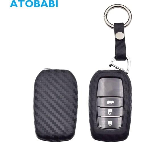 Carbon Silicone Car Key Case For Toyota Miral Fortuner Rav4 Highlander Crown Smart Remote Control Fob Cover Pouch Protector Bag