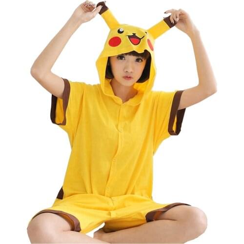 Kigurumi Yellow Pajamas Adult Animal Onesie Summer Sleepwear Women Men Cotton Homewear Cartoon Anime Cosplay Costumes