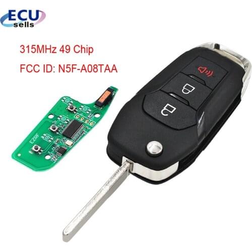 3 button Flip Remote Key Keyless Entry Fob 315MHz for Ford Fusion 2013-2015 FCC ID: N5F-A08TAA HU101 49 Chip : Hitagpro
