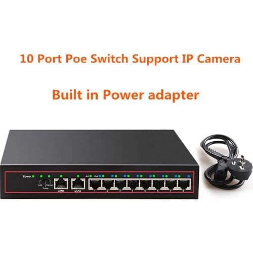 10 Ports POE Switch 48V Power Over Ethernet Network Switch 8 PoE Switch Injector for IP camera/Wireless AP/CCTV Camera System
