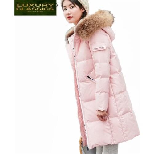 Korean 2021 Fashion New Winter Jacket Women White Duck Down Coat Big Fur Thick Clothes Ladies Tops Chaqueta Mujer LWL888