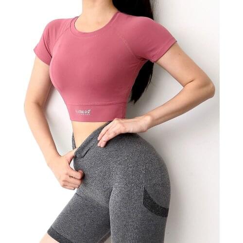 Yoga Crop Top Net Red Fitness Suit Sports Short Sleeve Womens Tight Open Running Thin Summer T-shirt Mujer Camisetas