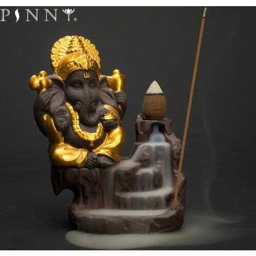PINNY Zisha Ganesha Mammon Censer Backflow And Stick Incense Burner Southeast Asia Buddhas Decoration Statue Ceramic Ornaments