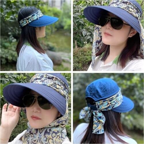 NEW Summer Women Sun Hat UV Protection Printed Scarf Cover Face Big Brim Foldable Hat Beach Sun Hat Casual Holiday Cap