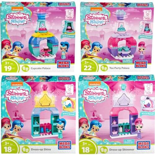 Mega Bloks Shimmer and Shine Genie Palace Bottle Shimmer Tea Party Cupcake Palace Dress-Up Building Set Educational Toy Kid Gift