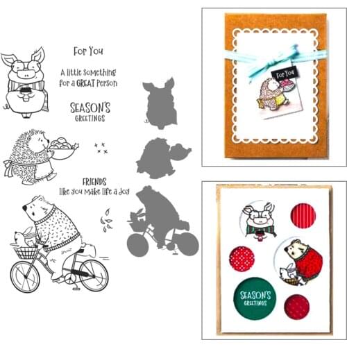 PIG BEAR Metal Dies Cutters Clear Stamp 2021 Stencils for Decor Dies Scrapbooking Stamping Die Cut Stencils New Christmas Arts